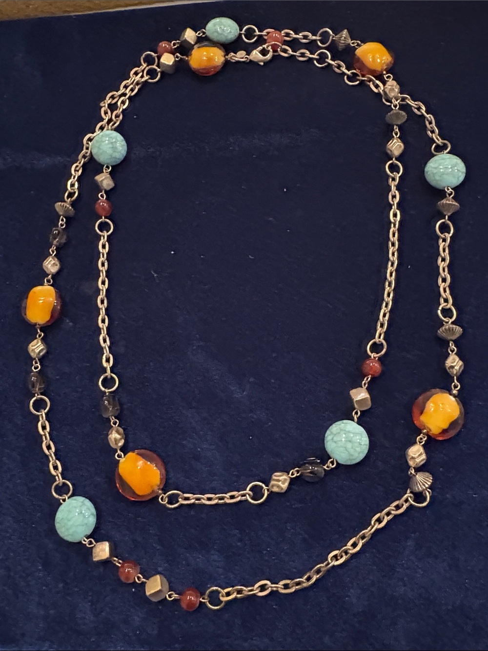 VTG Premier Designs "Canary Isle" Beaded Station Long Chain Necklace